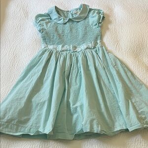 Hope & Henry Mint Green Smocked Cotton Dress with Floral Embroidery, Size 10